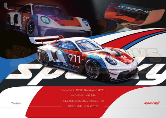 PREORDER - Tiny - Sparky 1/64 Porsche 911(992) Rennsport #911 (Tiny Exclusive)