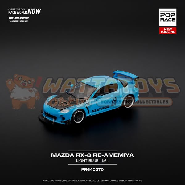 [PRE-ORDER] TINY - POPRACE 1/64 MAZDA RX-8 RE-AMEMIYA LIGHT BLUE (Opening Front Hood | Detailed Engine)