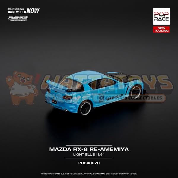 [PRE-ORDER] TINY - POPRACE 1/64 MAZDA RX-8 RE-AMEMIYA LIGHT BLUE (Opening Front Hood | Detailed Engine)