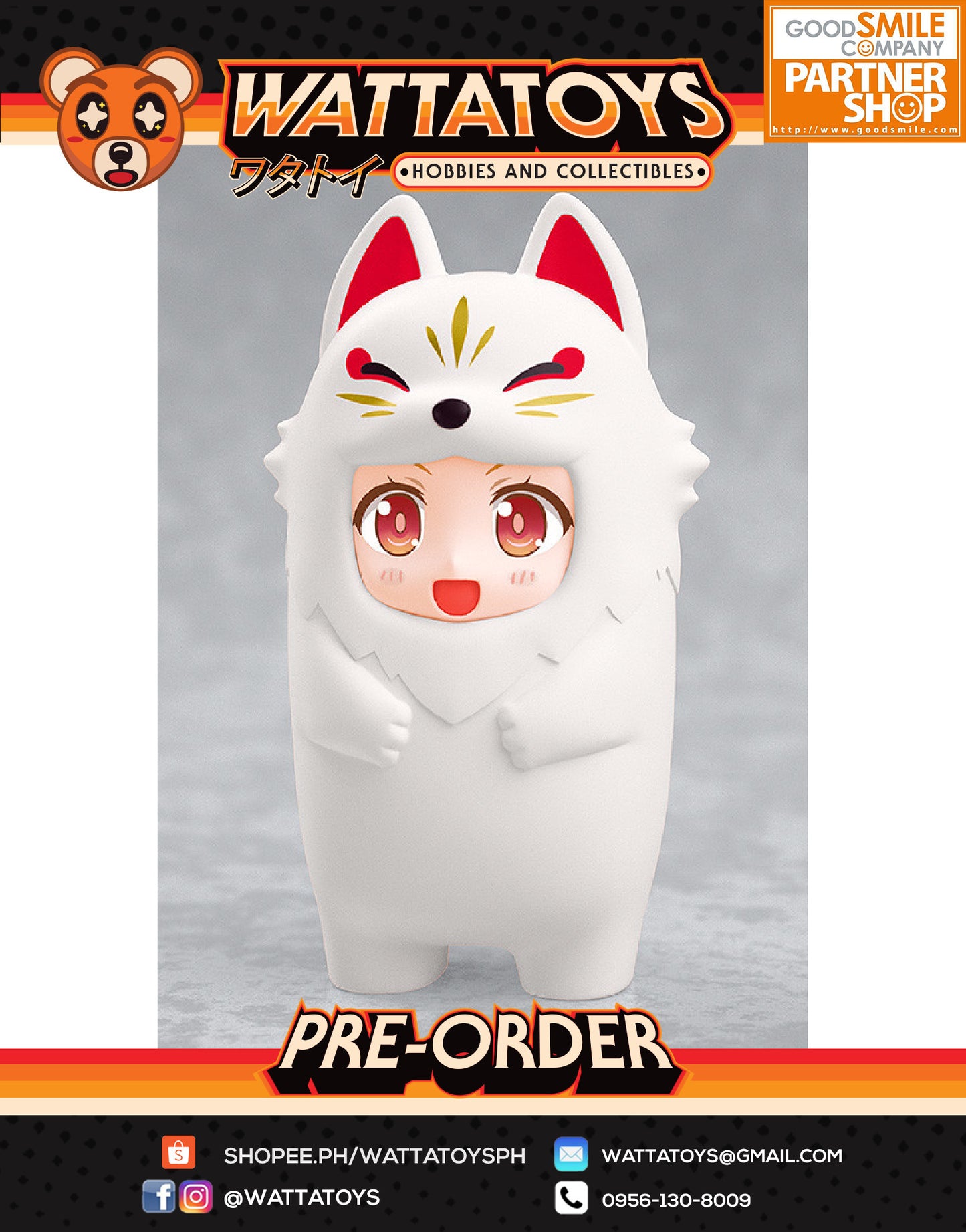 PRE ORDER Nendoroid More Kigurumi Face Parts Case (White/Black Kitsune)