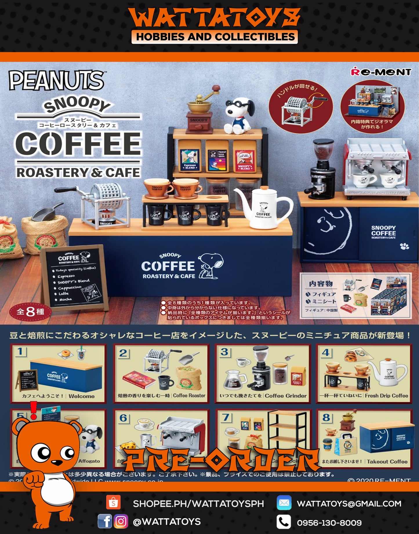 PRE ORDER Re-ment Snoopy Coffee Roastery & Cafe [Set of 8]